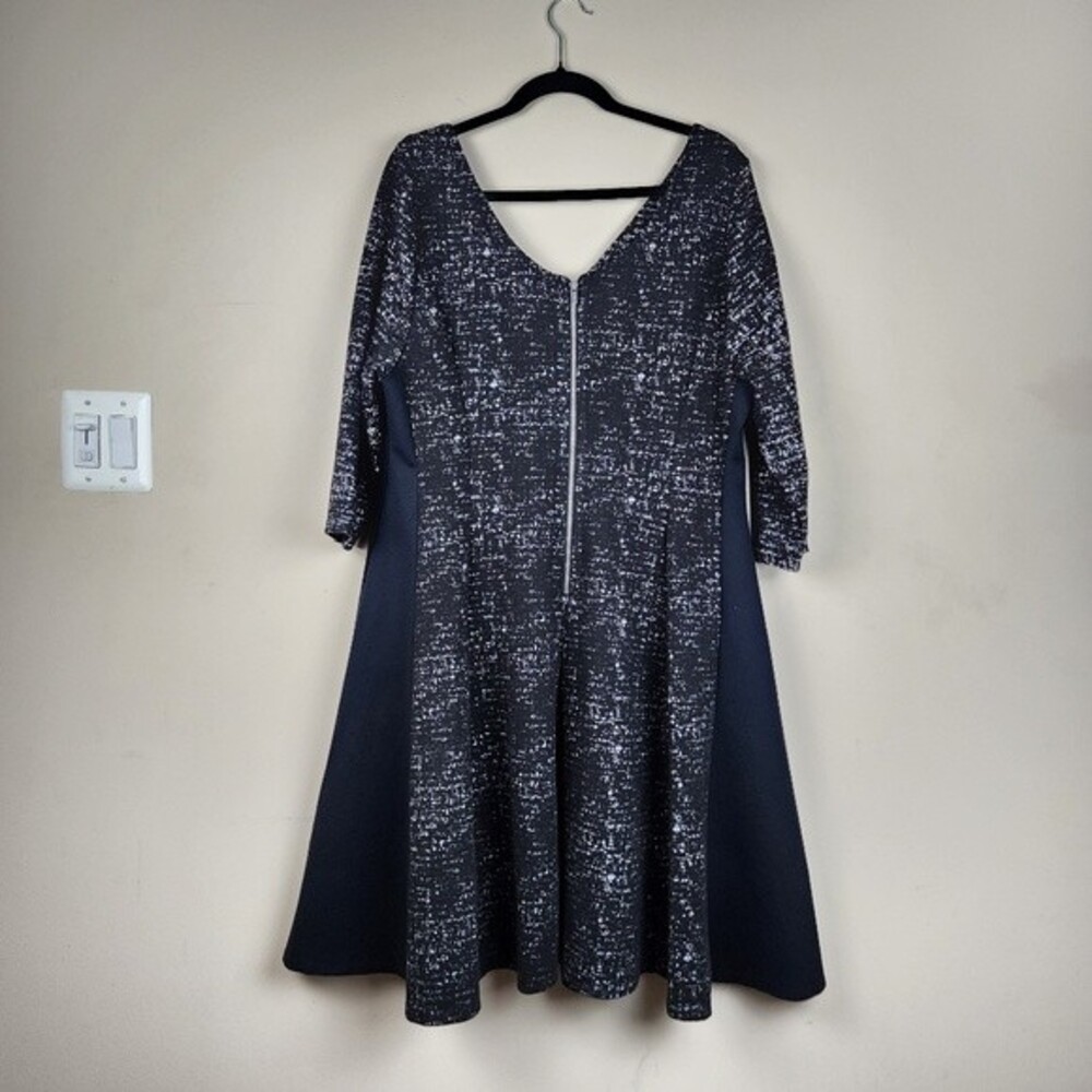 Lane Bryant Midi Dress Black & White Fit Flare With Pockets Zip Closure 18/20 - Picture 3 of 16